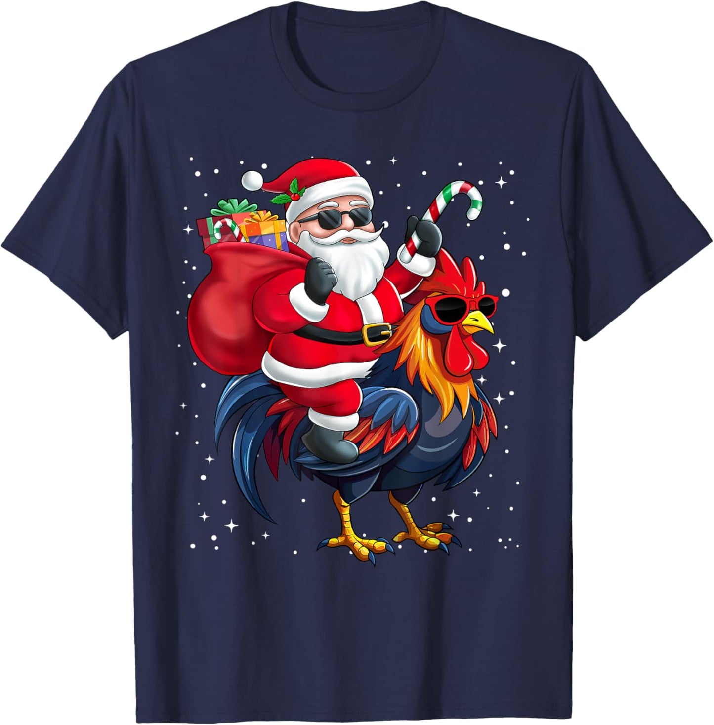 Santa Claus Riding A Chicken Christmas Boy Girl Kids T-Shirt - T-Shirt | Navy