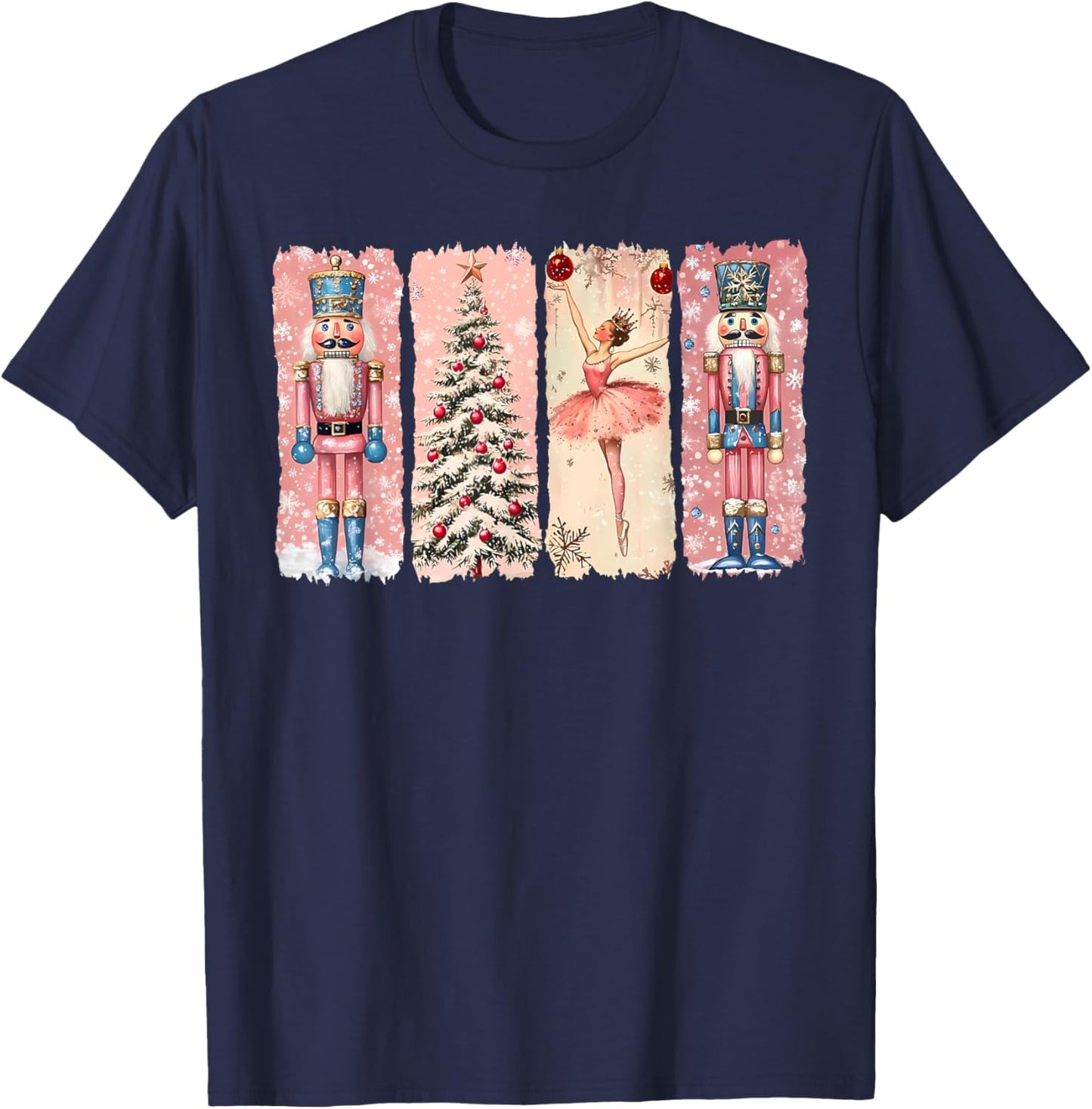 Retro Nutcracker Ballet Pink Christmas Xmas Vibes Women Kids T-Shirt - T-Shirt | Navy