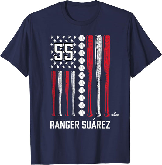 Baseball American Flag Ranger Suárez Philadelphia Baseball T-Shirt - T-Shirt | Navy