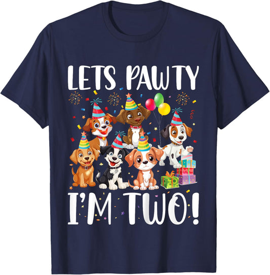 Kids Let's Pawty I'm Two Years Old Kids Dog Lover Birthday Party T-Shirt - T-Shirt | Navy