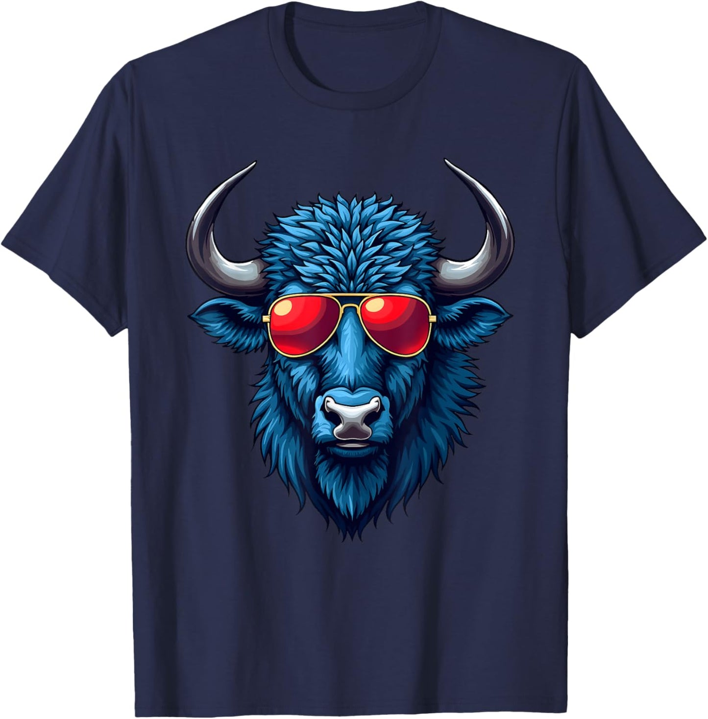Buffalo with Sunglasses Retro Vintage Design Buffalos T-Shirt - T-Shirt | Navy