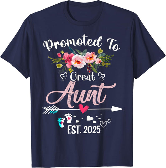 Promoted To Great Aunt 2025 Mothers Day First Time Mom T-Shirt - T-Shirt | Navy