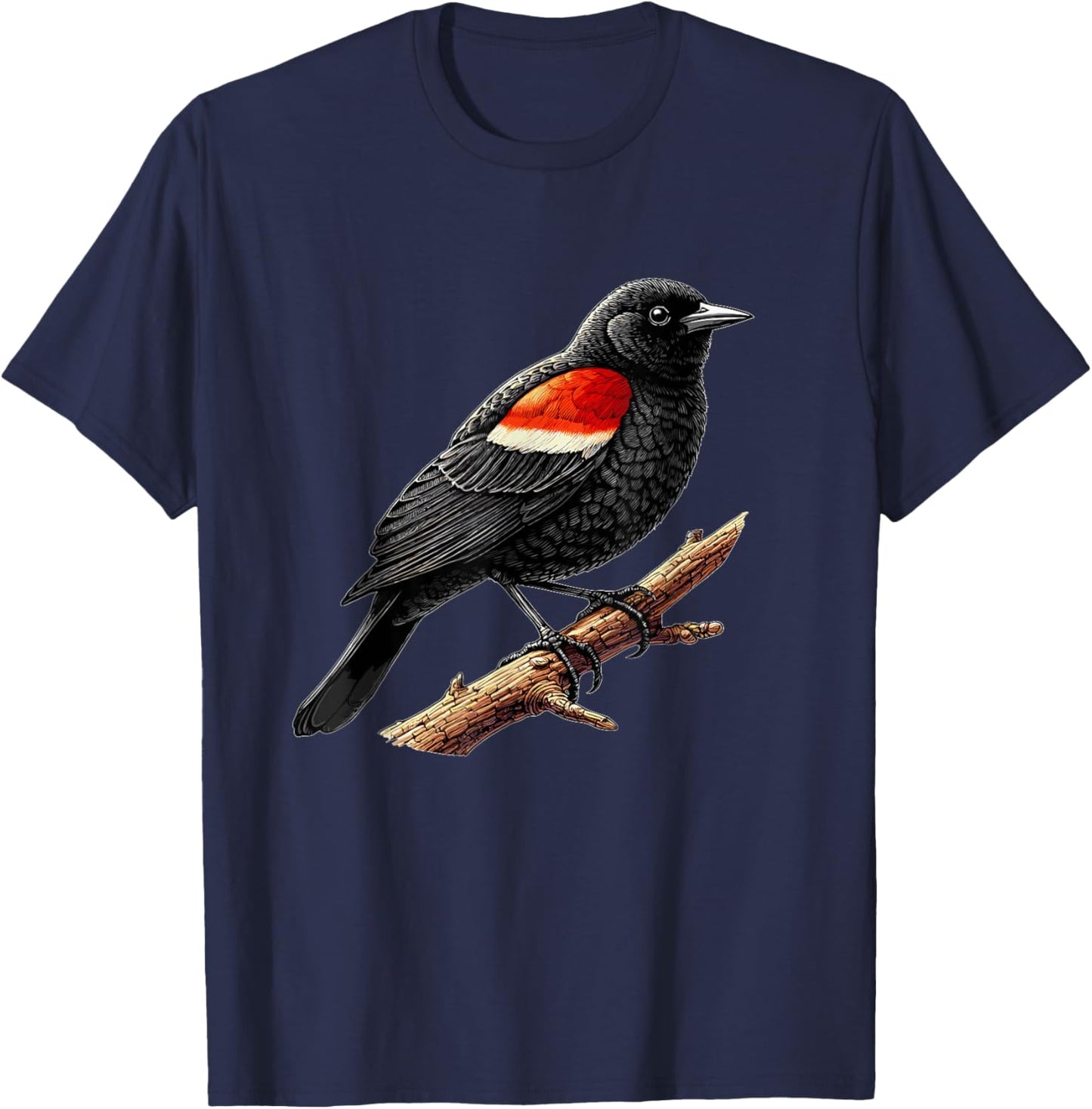Red-Winged Black Bird, Birdwatching, Red Winged Blackbird T-Shirt - T-Shirt | Navy