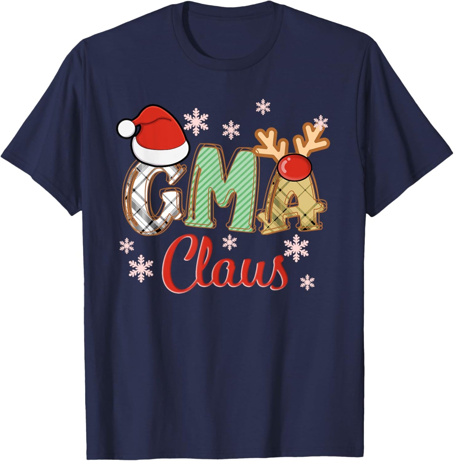 Gma Claus Santa Hat Reindeer Plaid Christmas Pajama Family T-Shirt - T-Shirt | Navy