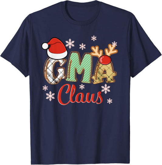 Gma Claus Santa Hat Reindeer Plaid Christmas Pajama Family T-Shirt - T-Shirt | Navy