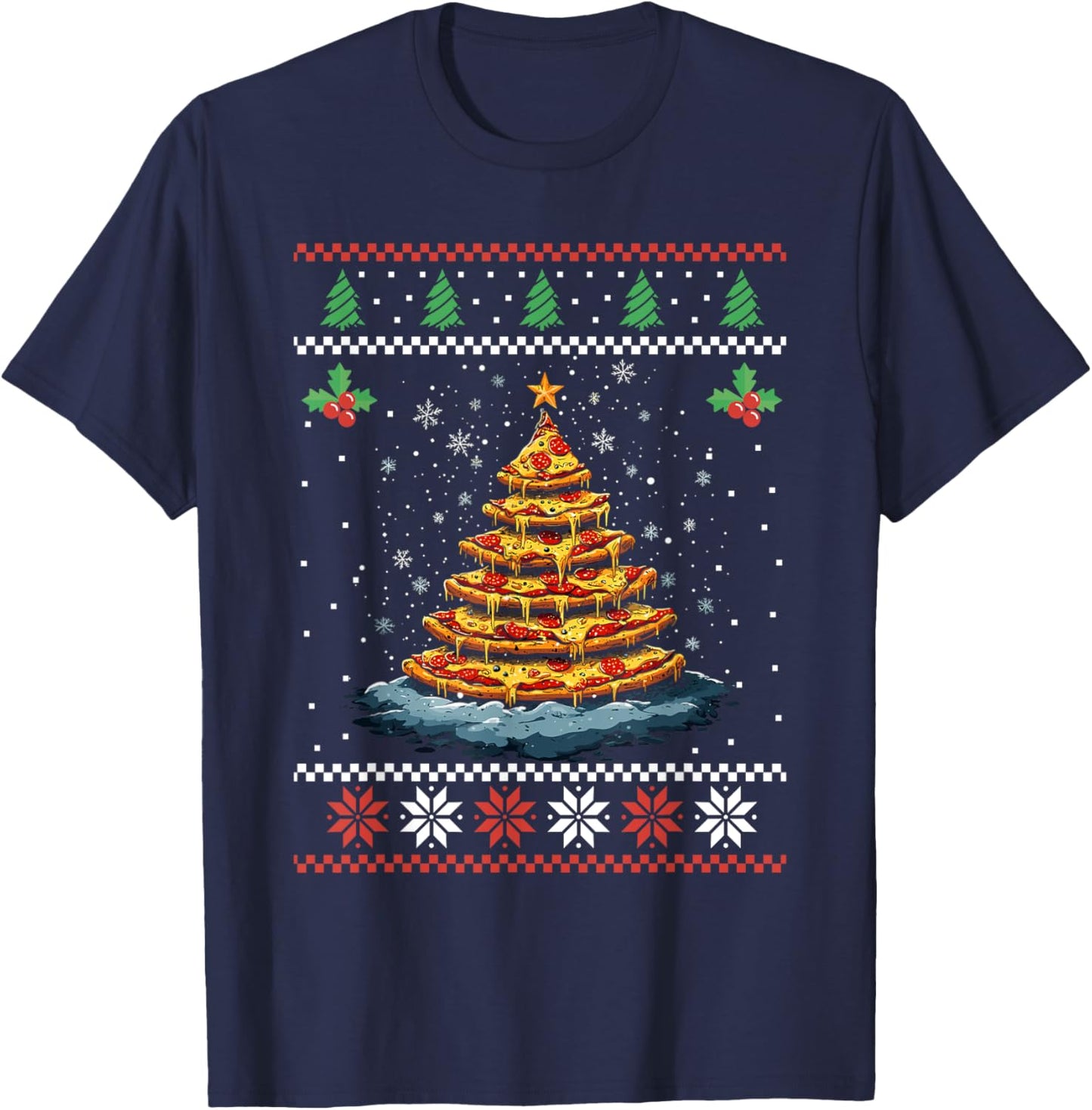 Pizza Christmas Tree Ugly Christmas Sweater Xmas Fast Food T-Shirt - T-Shirt | Navy