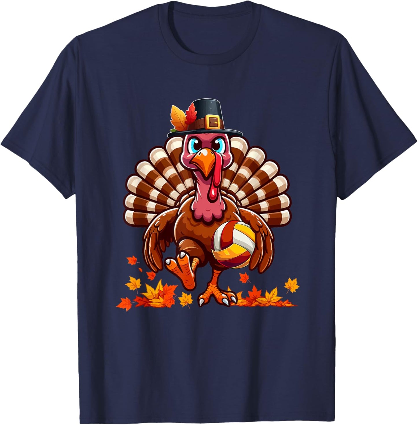 Turkey Thanksgiving Volleyball Equipment Matching Player T-Shirt - T-Shirt | Navy