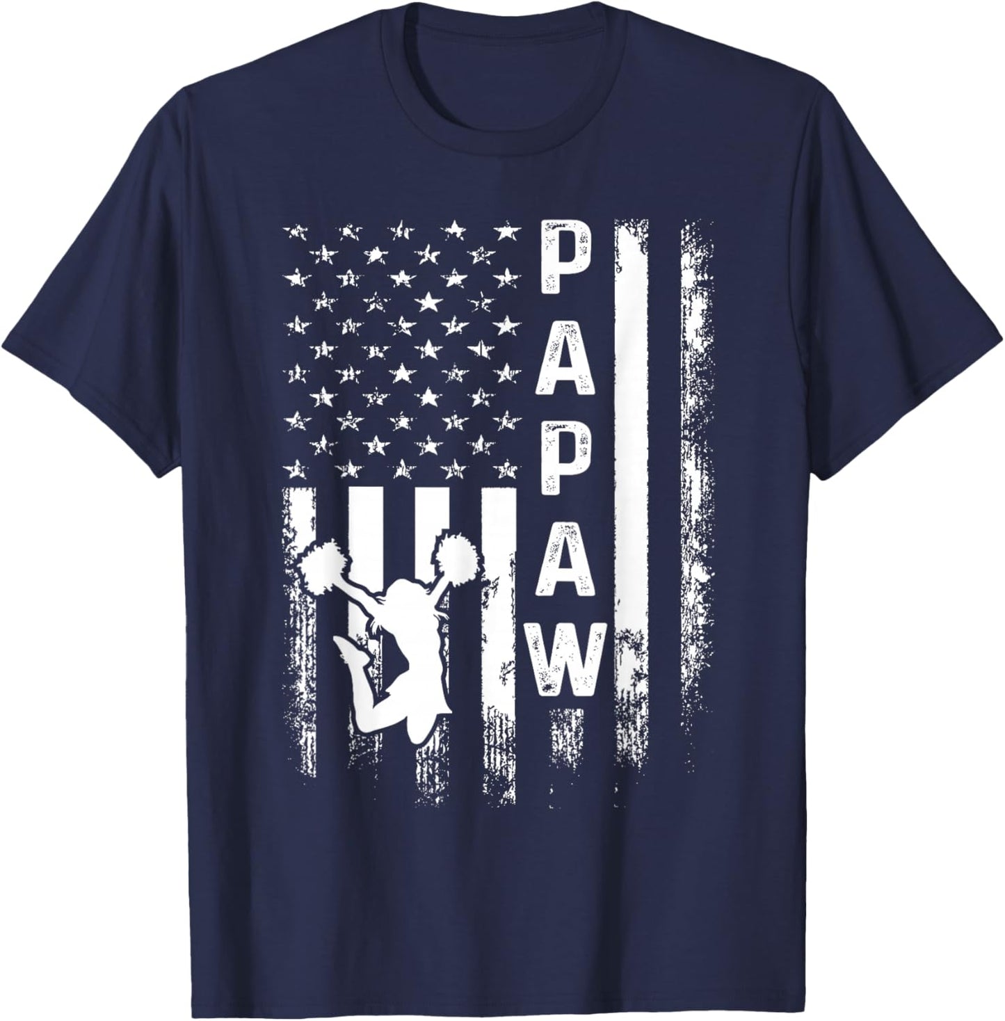 Cheerleader Cheer Papaw America Flag Vintage Xmas T-Shirt - T-Shirt | Navy
