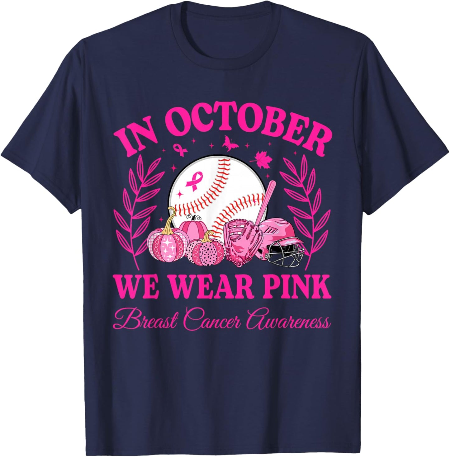 In October We Wear Pink Baseball Breast Cancer Kids Boy Girl T-Shirt - T-Shirt | Navy