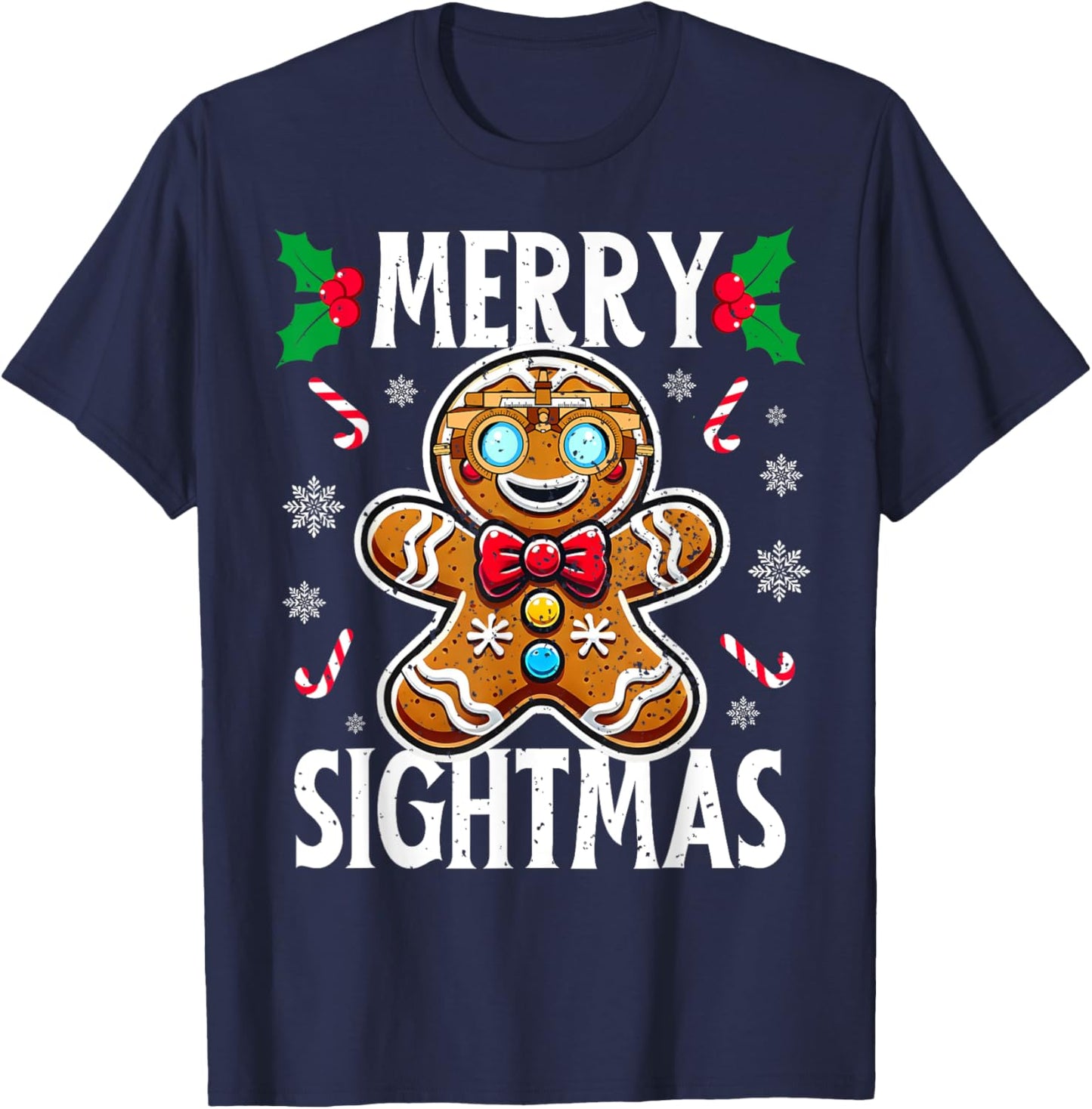 Merry Sightmas Gingerbread Eye Doctor Optometry Christmas T-Shirt - T-Shirt | Navy
