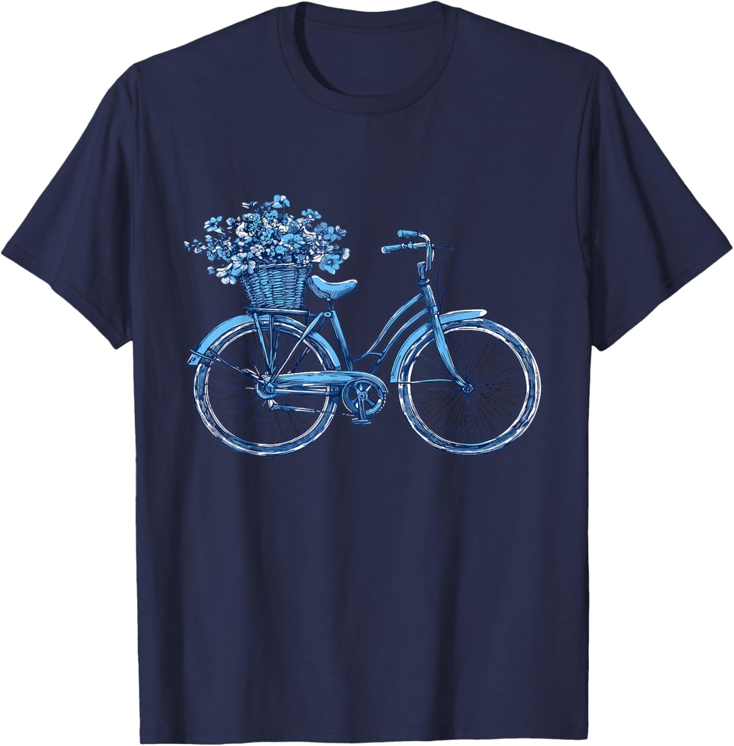 Bicycle with Basket of Flowers, Cyclist T-Shirt - T-Shirt | Navy