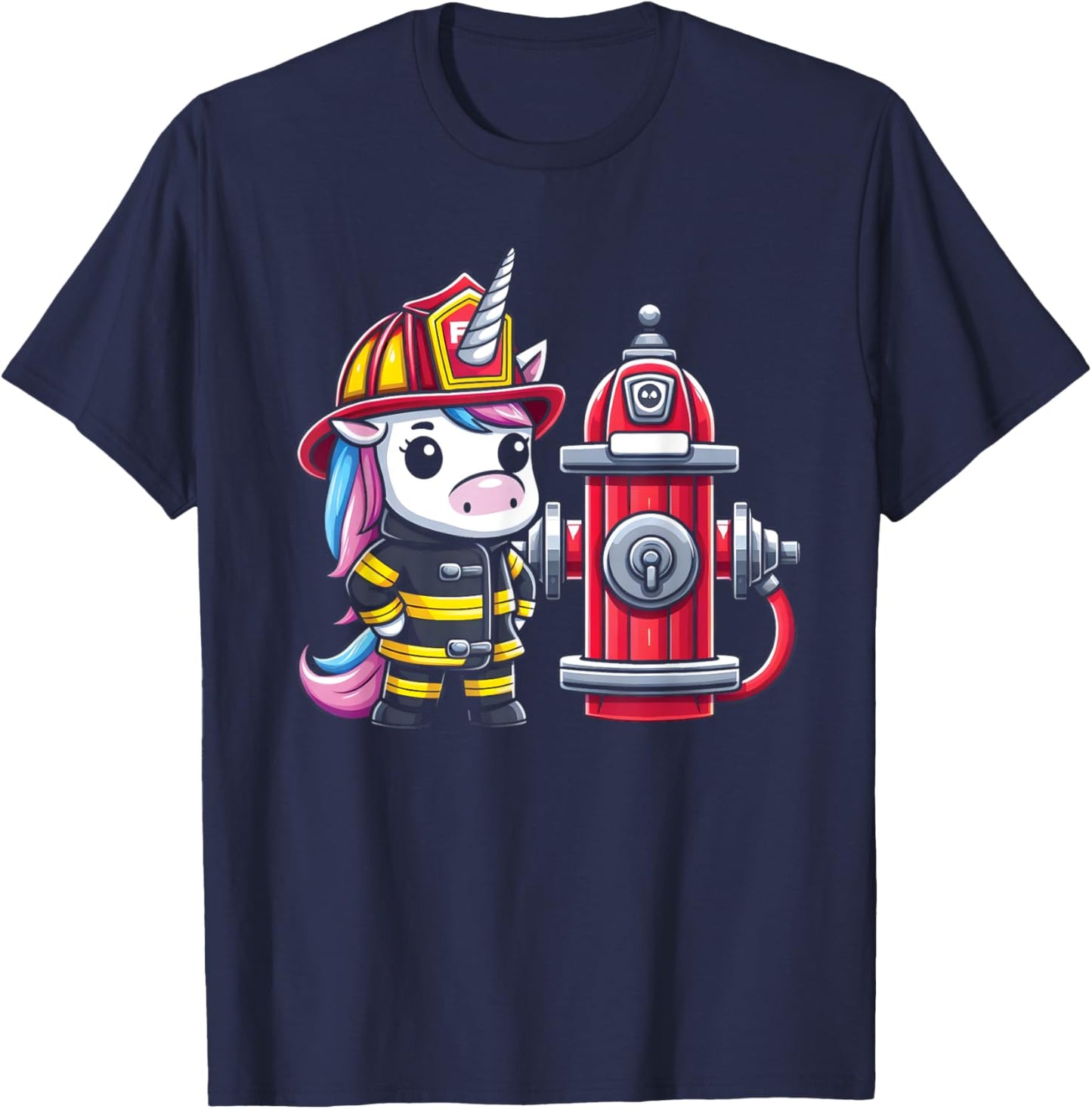 Firefighter Unicorn Fire Hydrant Fireman Kids Firefighting T-Shirt - T-Shirt | Navy