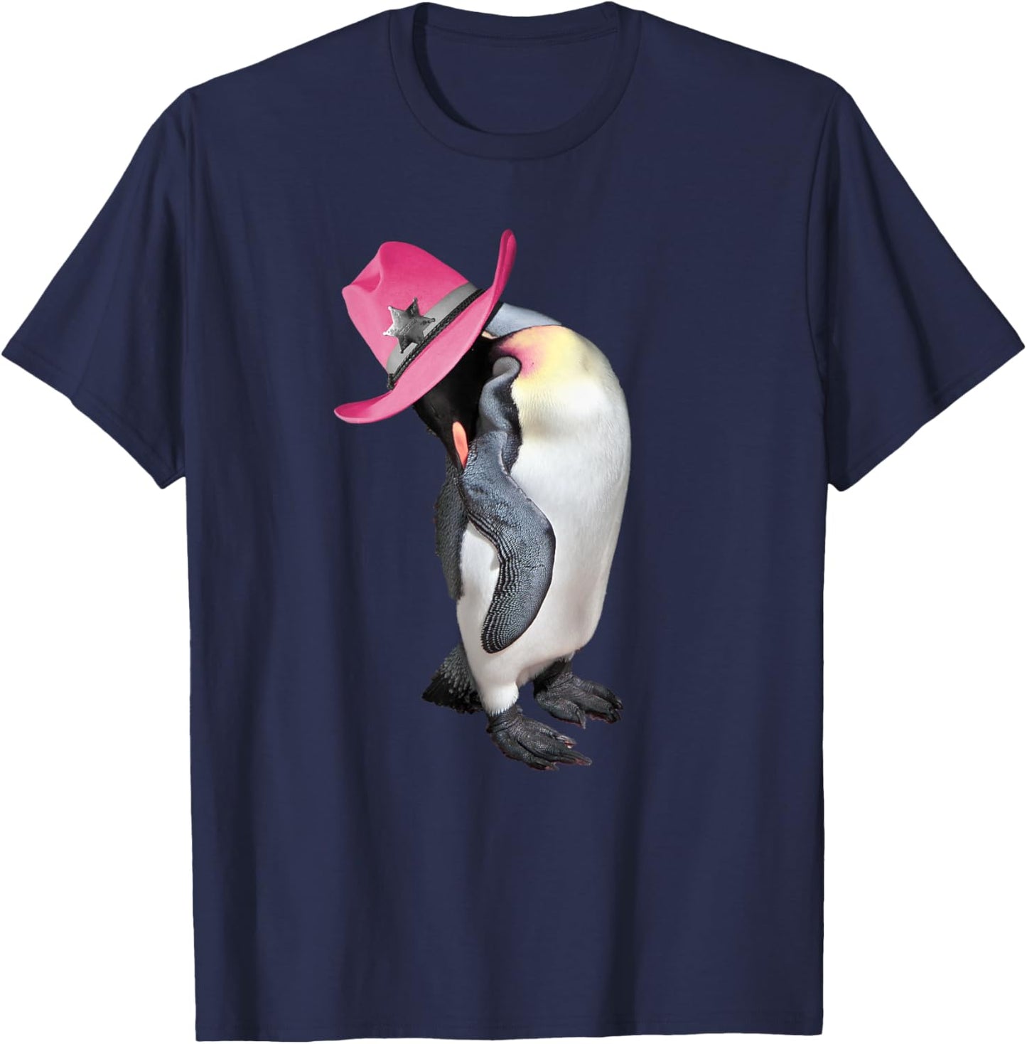 Penguin Wearing Pink Cowboy Cowgirl Hat, Retro Club T-Shirt - T-Shirt | Navy