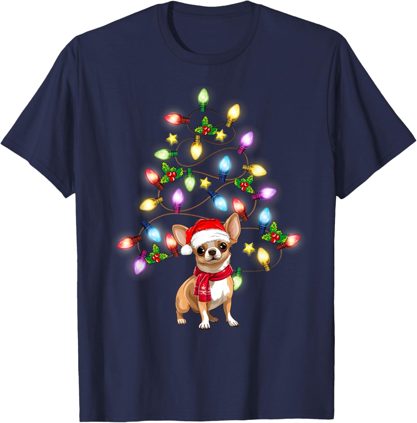 Chihuahua Cute Dog Santa Christmas Tree Decor T-Shirt - T-Shirt | Navy