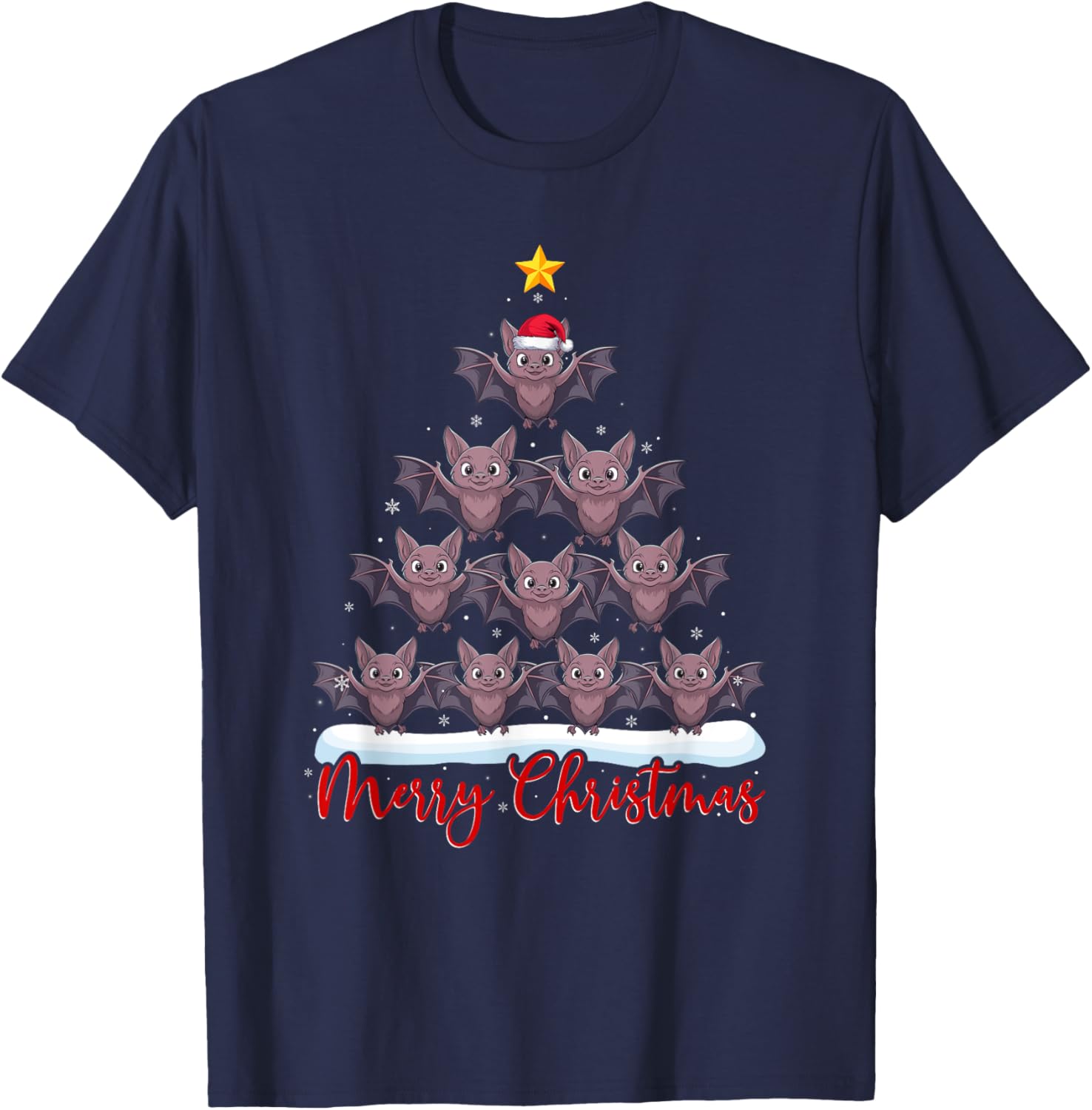 Santa Hat Ugly Xmas Funny Bat Christmas Tree T-Shirt - T-Shirt | Navy