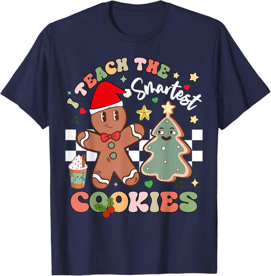 I Teach The Smartest Cookies Gingerbread Teacher Christmas T-Shirt - T-Shirt | Navy