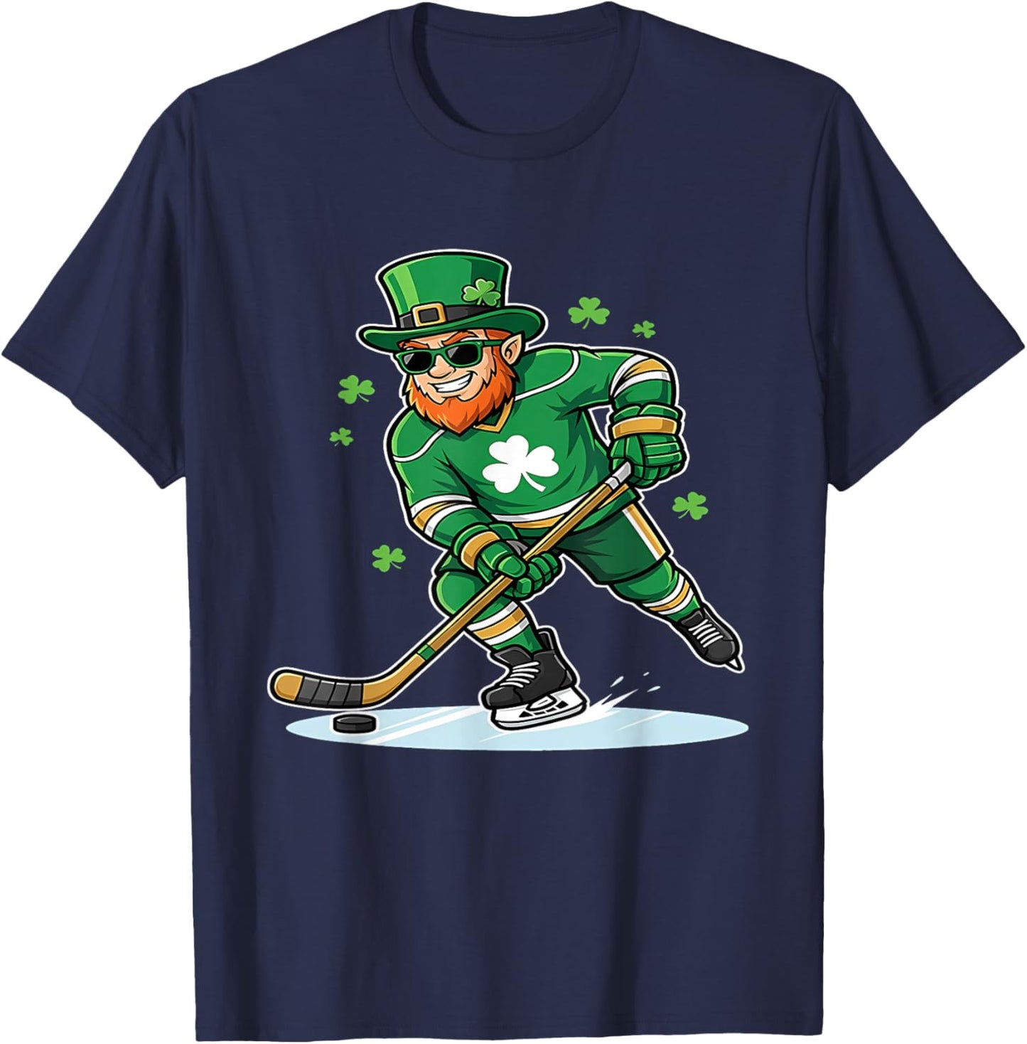 St Patricks Day Ice Hockey US Flag Saint Paddys Men Boys Kid T-Shirt - T-Shirt | Navy