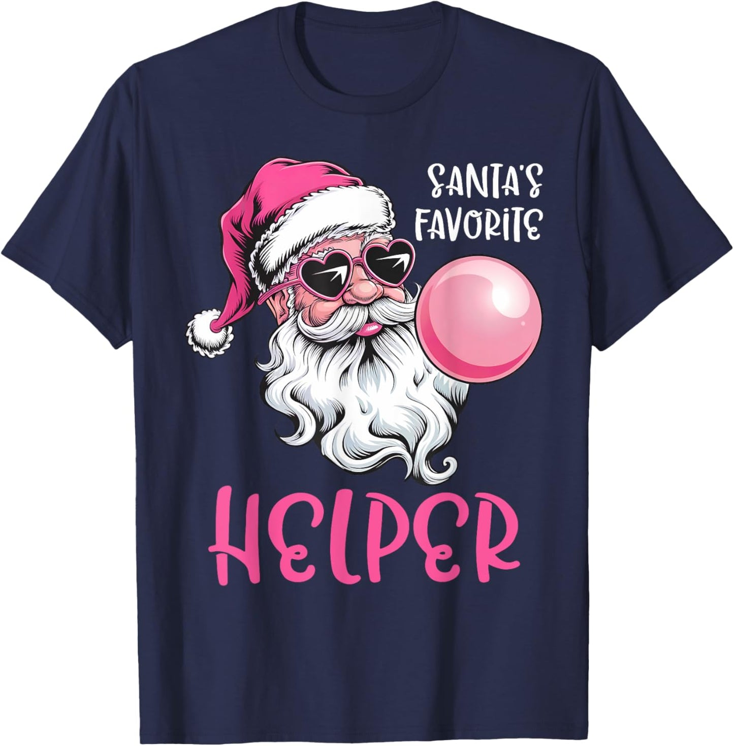 Santa's Favorite Helper Christmas Pink Santa Claus Balloon T-Shirt - T-Shirt | Navy