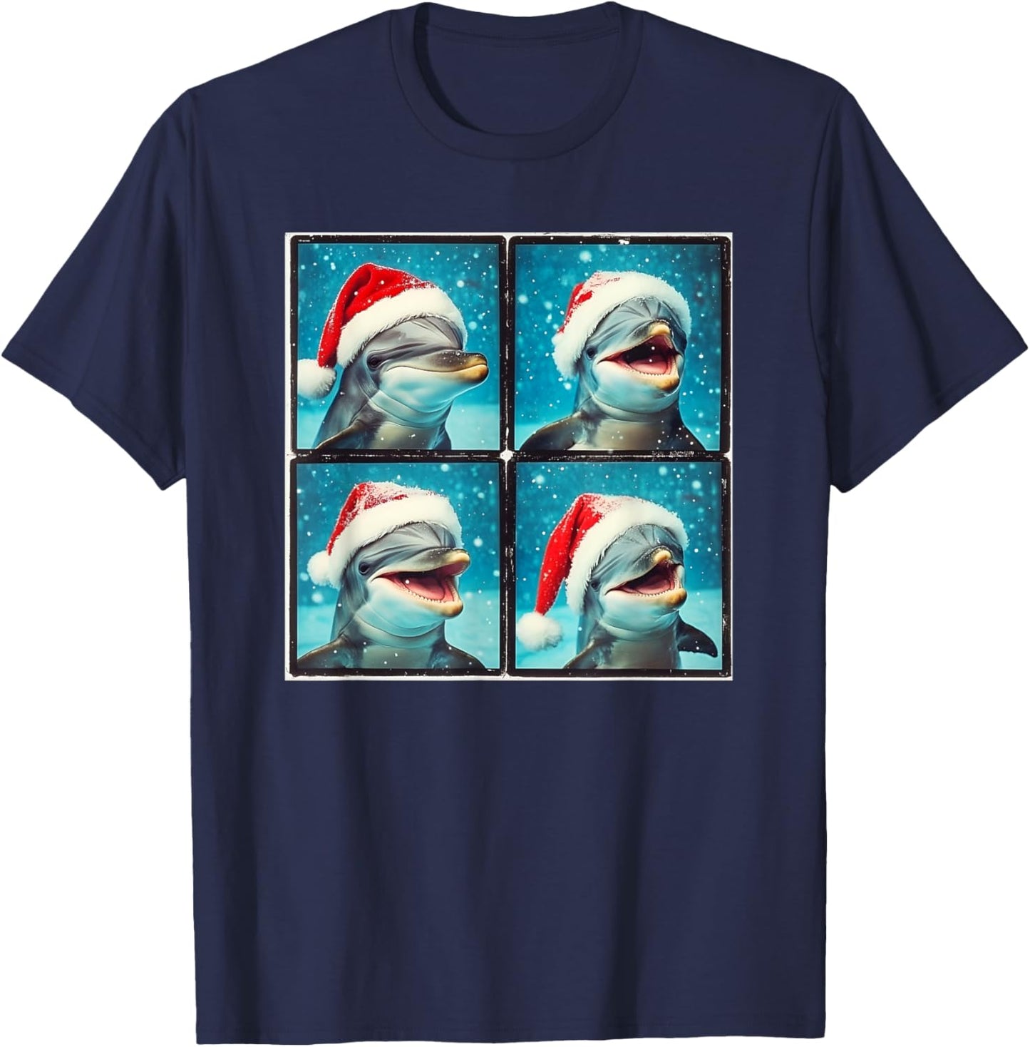 Xmas Dolphin Photo Booth , Black, Small, Short Sleeve T-Shirt - T-Shirt | Navy