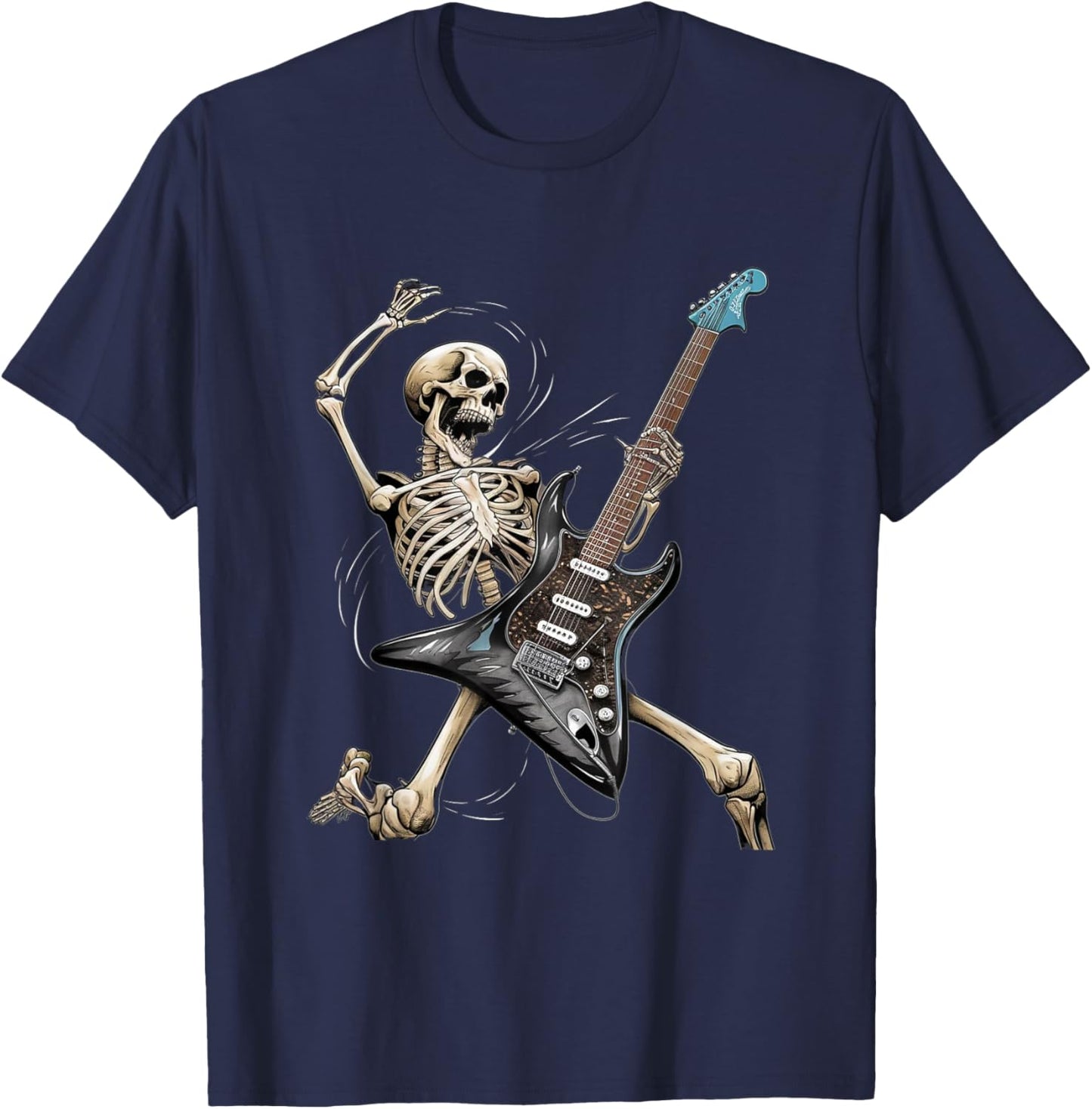 Rock Skeleton Halloween Funny Music Guitar Men Women Kids T-Shirt - T-Shirt | Navy