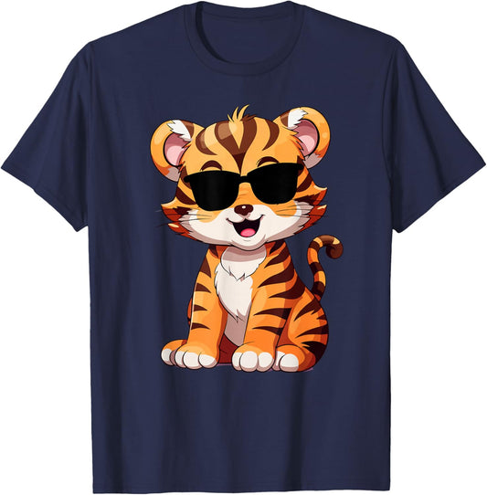 Tiger Spirit Tiger cub Face Wild Animal Colorful 80s T-Shirt - T-Shirt | Navy