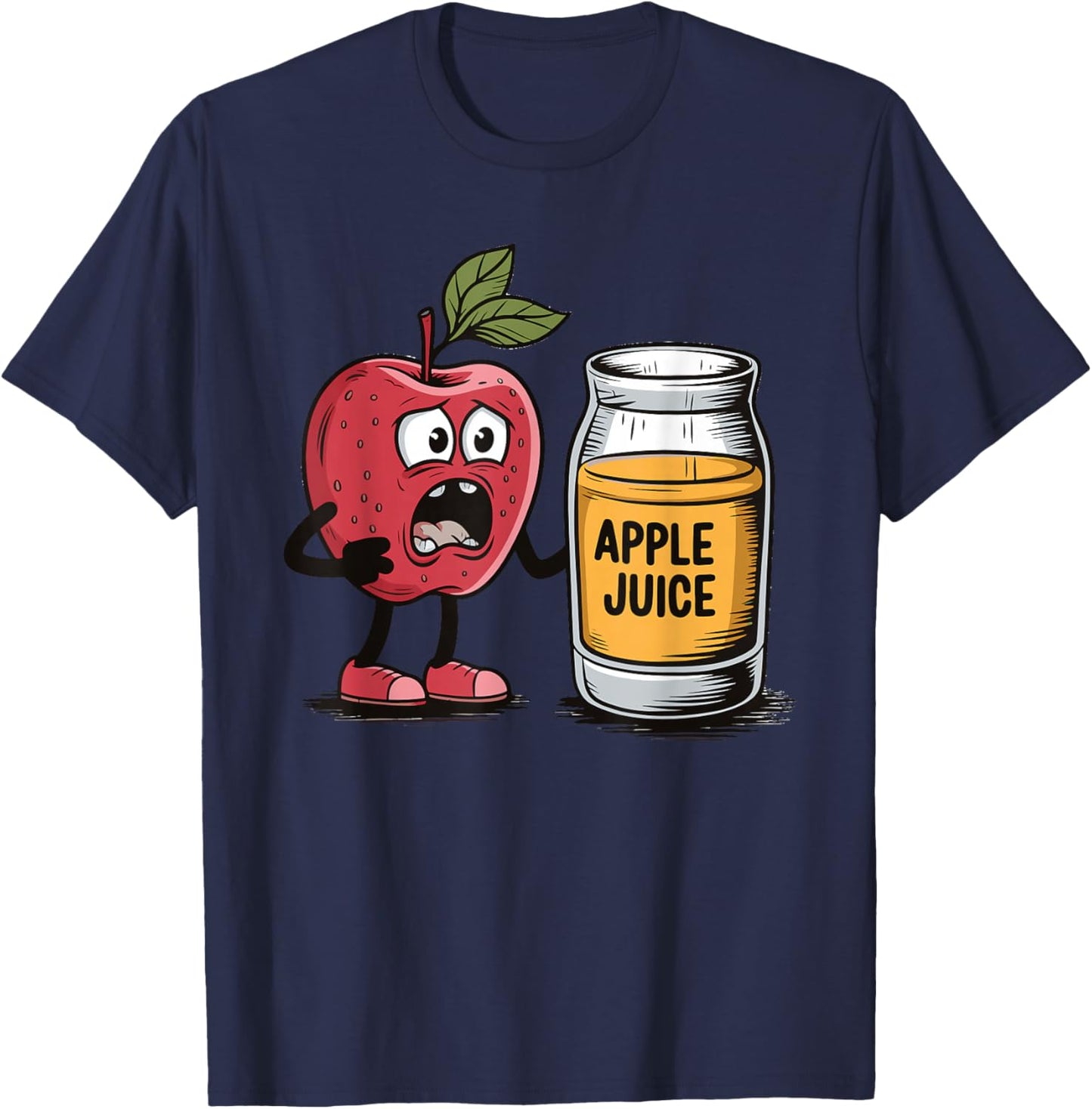 Surprised Apple Looking At Apple Juice T-Shirt - T-Shirt | Navy