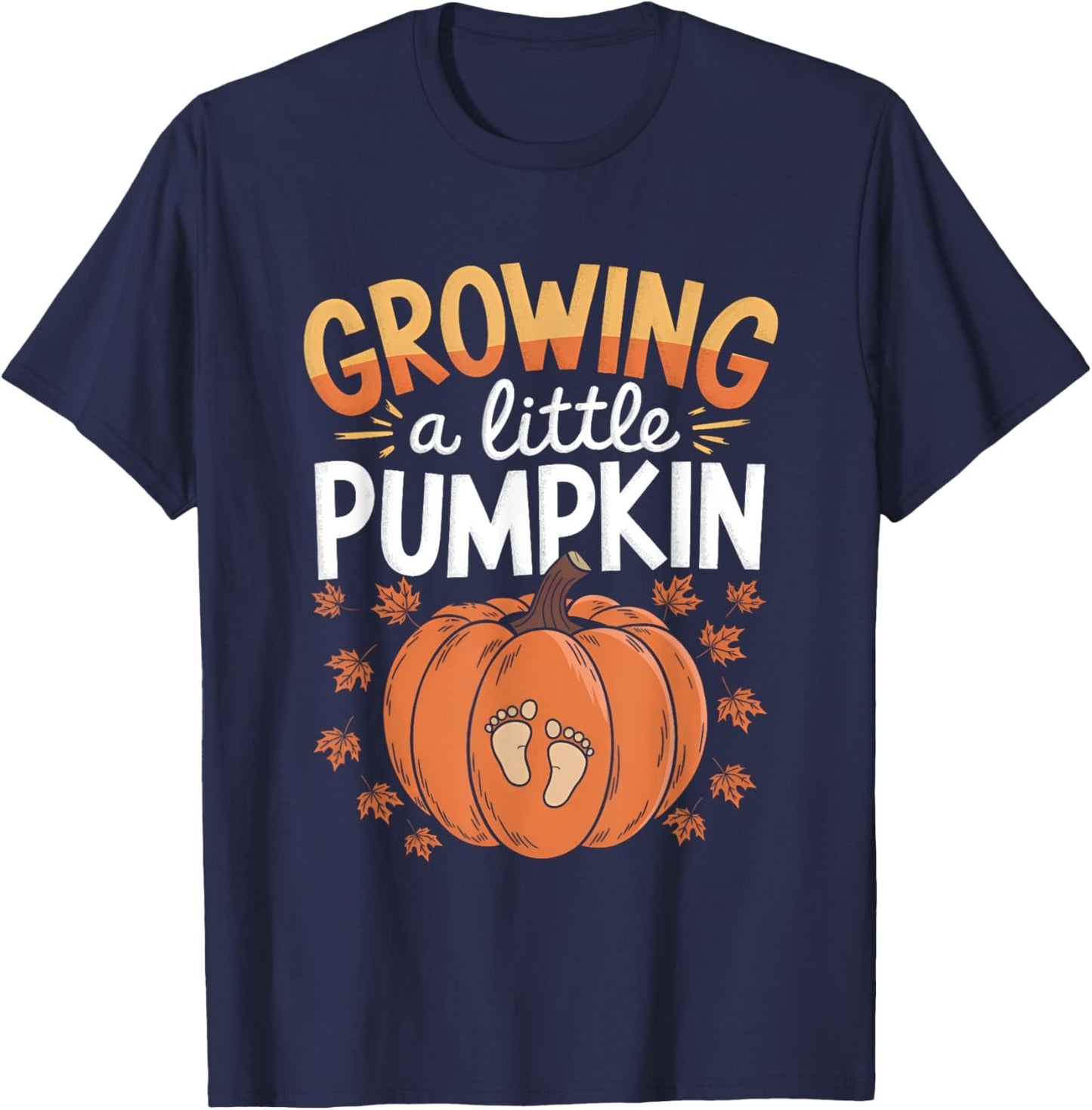 Retro Growing A-Little Pumpkin Shirt Thanksgiving Pregnancy T-Shirt - T-Shirt | Navy