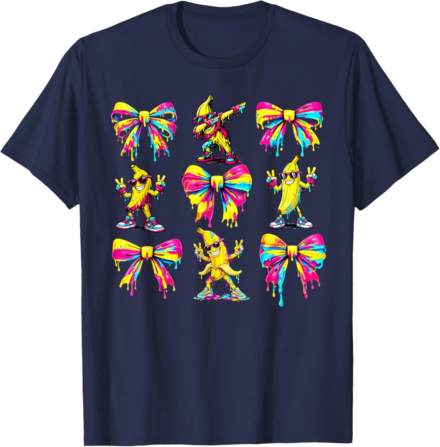 Banana Coquette Bow Drip Kids Men Women Youth Boys Girls T-Shirt - T-Shirt | Navy