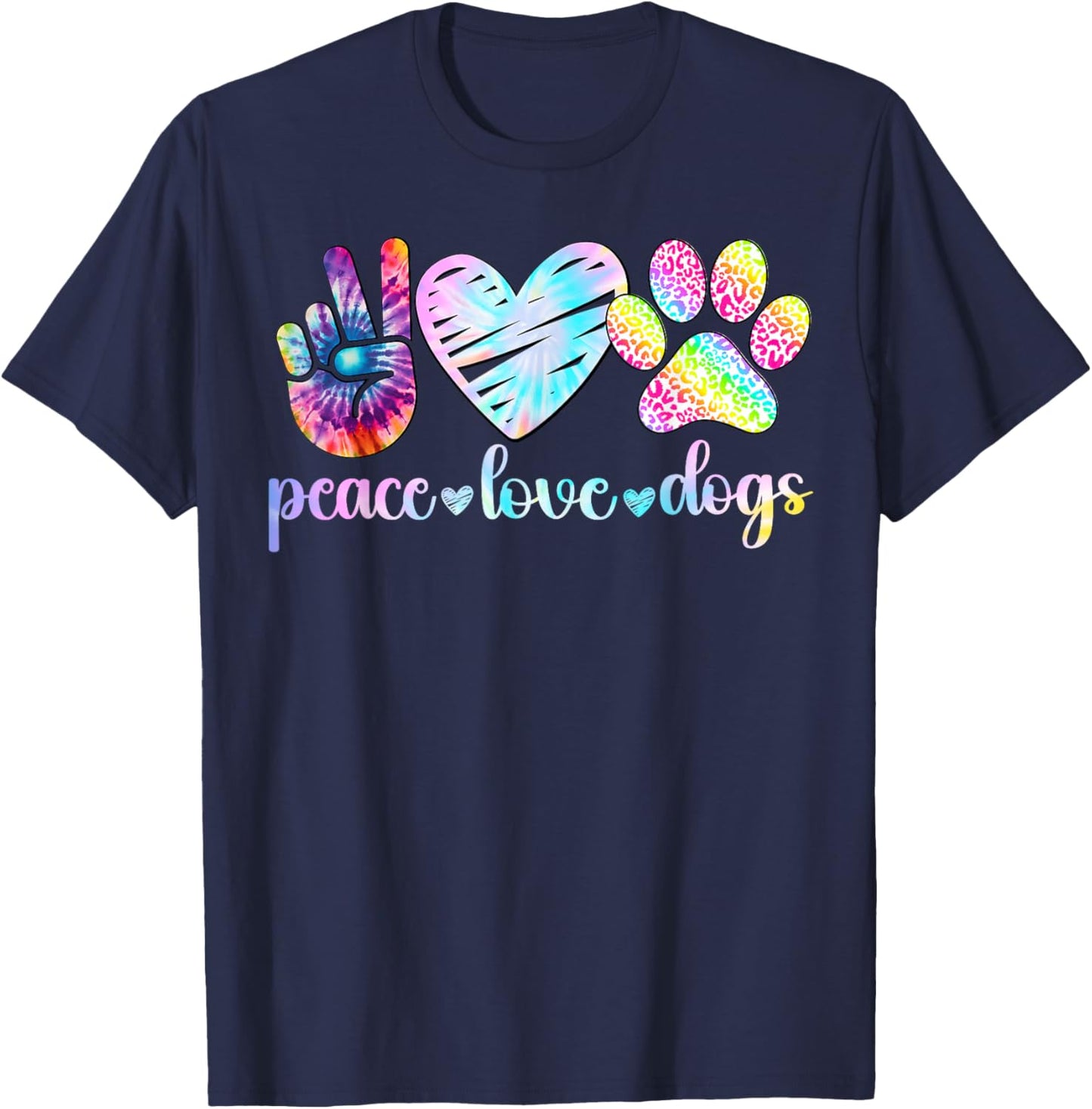 Peace Love Dogs Tie Dye Dog Lover Rescue Puppy T-Shirt - T-Shirt | Navy