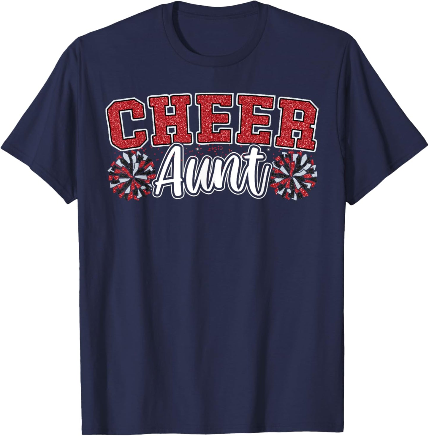 Loud Proud Cheer Aunt Team Red Pom Poms Cheerleader Women T-Shirt - T-Shirt | Navy