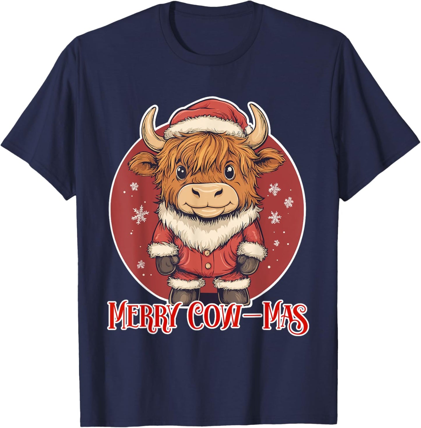 Xmas Merry Cow-Mas Cute Highland Cow Christmas T-Shirt - T-Shirt | Navy
