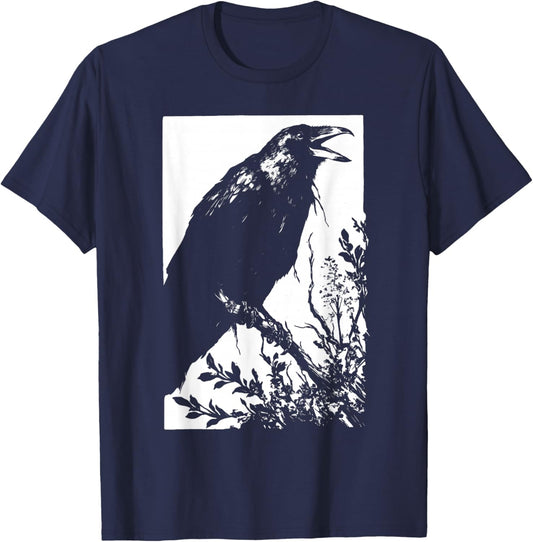 Crow Weirdcore Goblincore Punk Goth Aesthetic Creepy Horror T-Shirt - T-Shirt | Navy