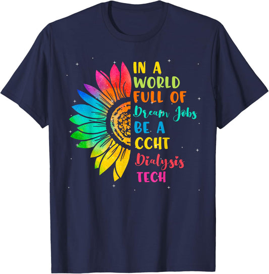 CCHT Dialysis Technician Apparel -Adults Black Small Classic Fit Short Sleeve Sunflower Graphic T-Shirt - T-Shirt | Navy