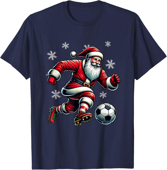 Soccer Santa Holiday Xmas Soccer Player Christmas T-Shirt - T-Shirt | Navy