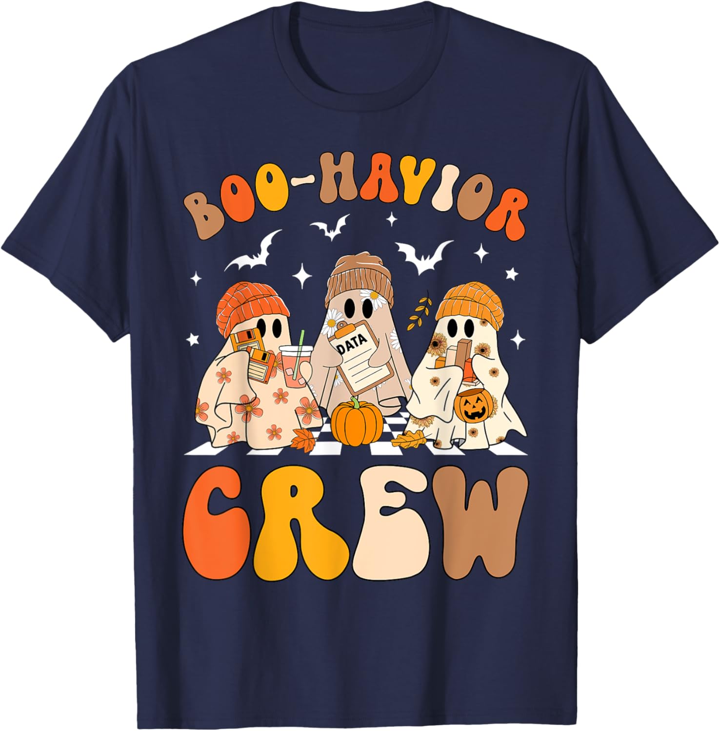 Retro Boo-Havior Crew Behavior Analyst Halloween ABA RBT T-Shirt - T-Shirt | Navy
