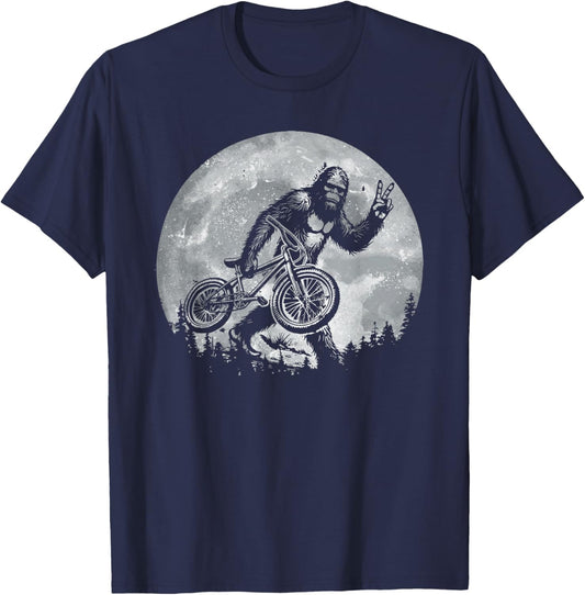 Bigfoot Riding Bicycle Vintage Mountain Biking Bigfoot Biker T-Shirt - T-Shirt | Navy