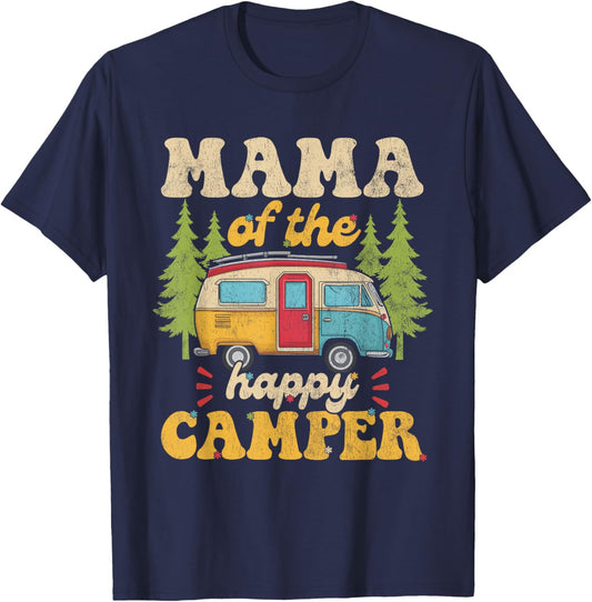 Mama of Happy Camper 1st Birthday Party Retro Mama T-Shirt - T-Shirt | Navy