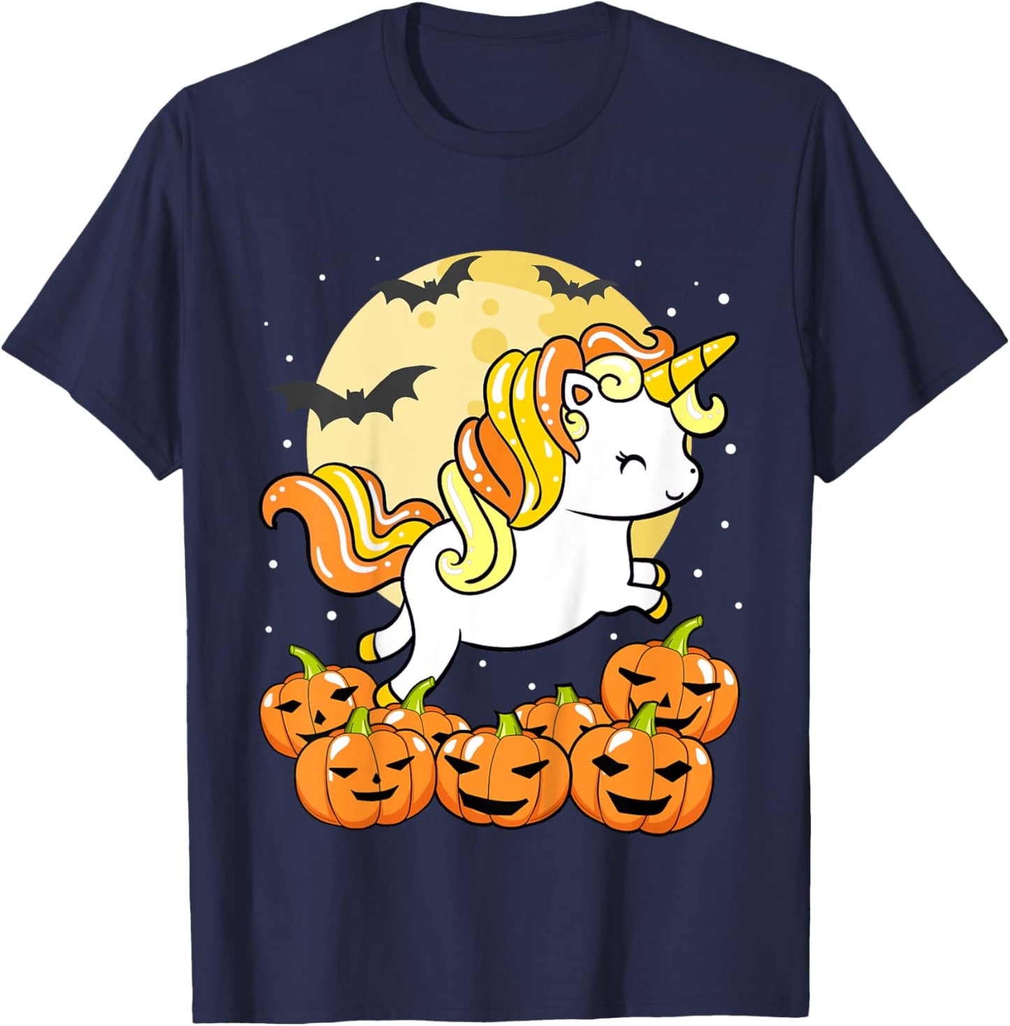 Kids Girls Unicorn Halloween Jack O Lantern Pumpkin Toddler T-Shirt - T-Shirt | Navy