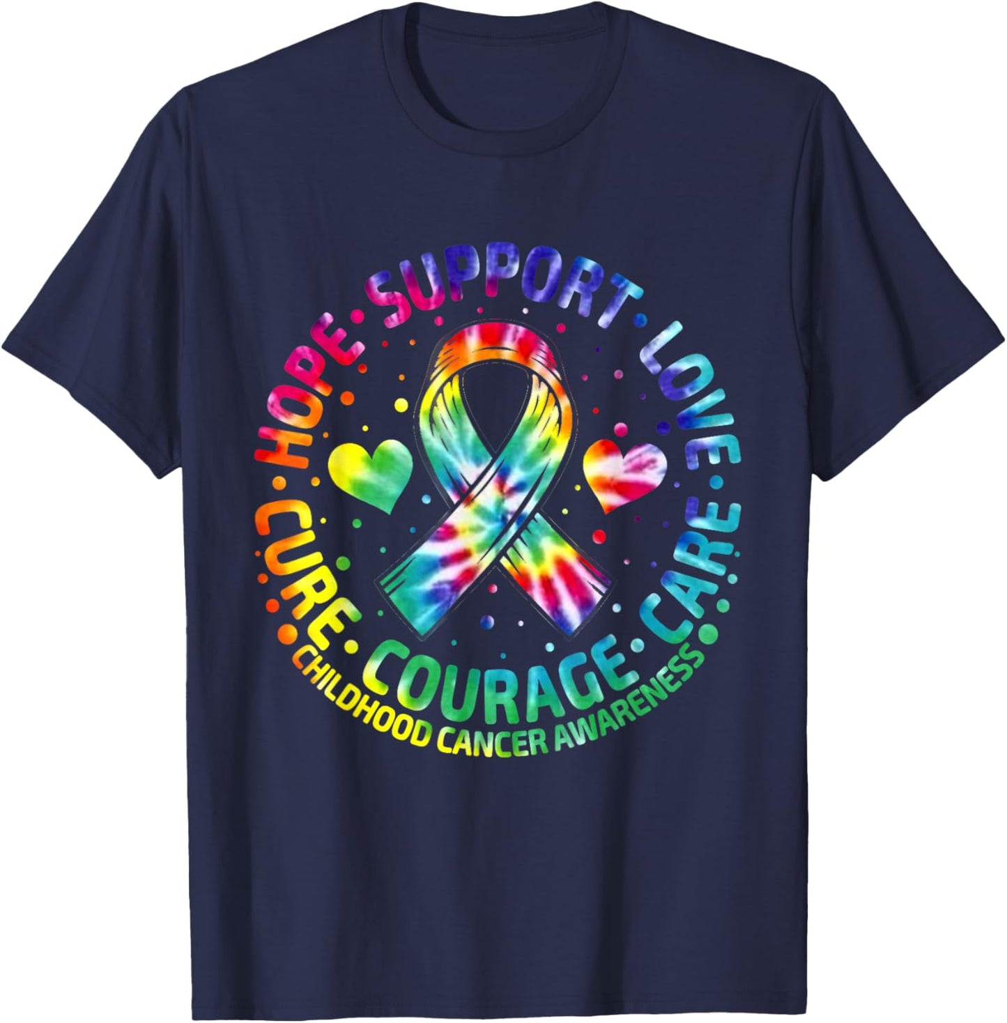 Childhood Cancer Support Family Childhood Cancer Awa Tie Dye T-Shirt - T-Shirt | Navy