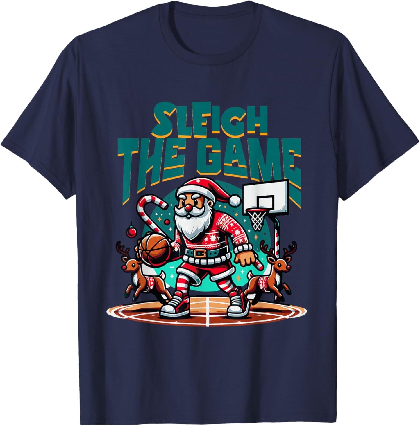 Santa Claus Plays Basketball- Christmas Xmas Boys Kids Teens T-Shirt - T-Shirt | Navy