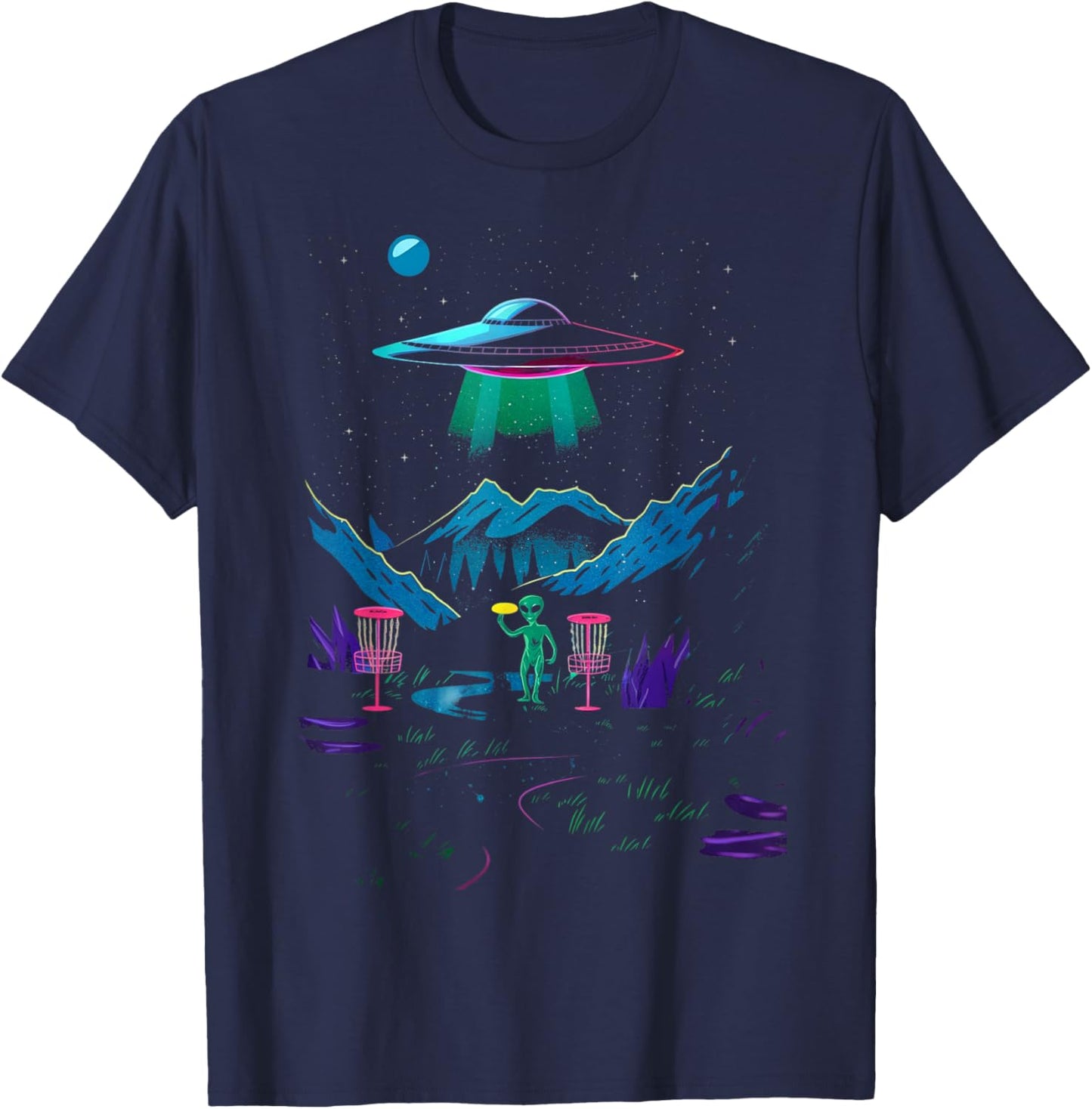 Funny Disc Golf Design Women Disc Golf Alien Golfer T-Shirt - T-Shirt | Navy
