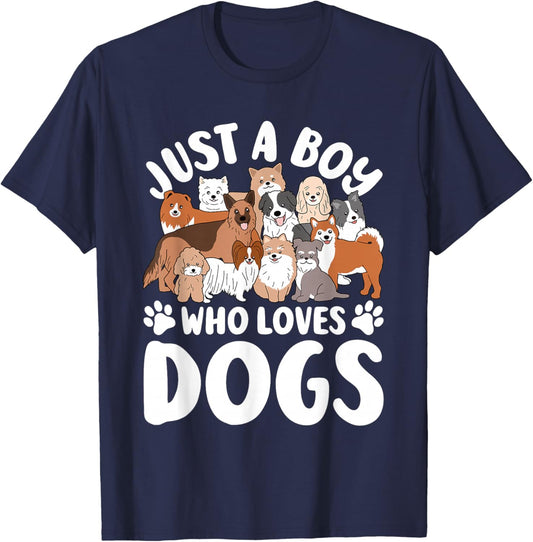 Just A Boy Who Loves Dogs Funny Dog Lover Kids T-Shirt - T-Shirt | Navy