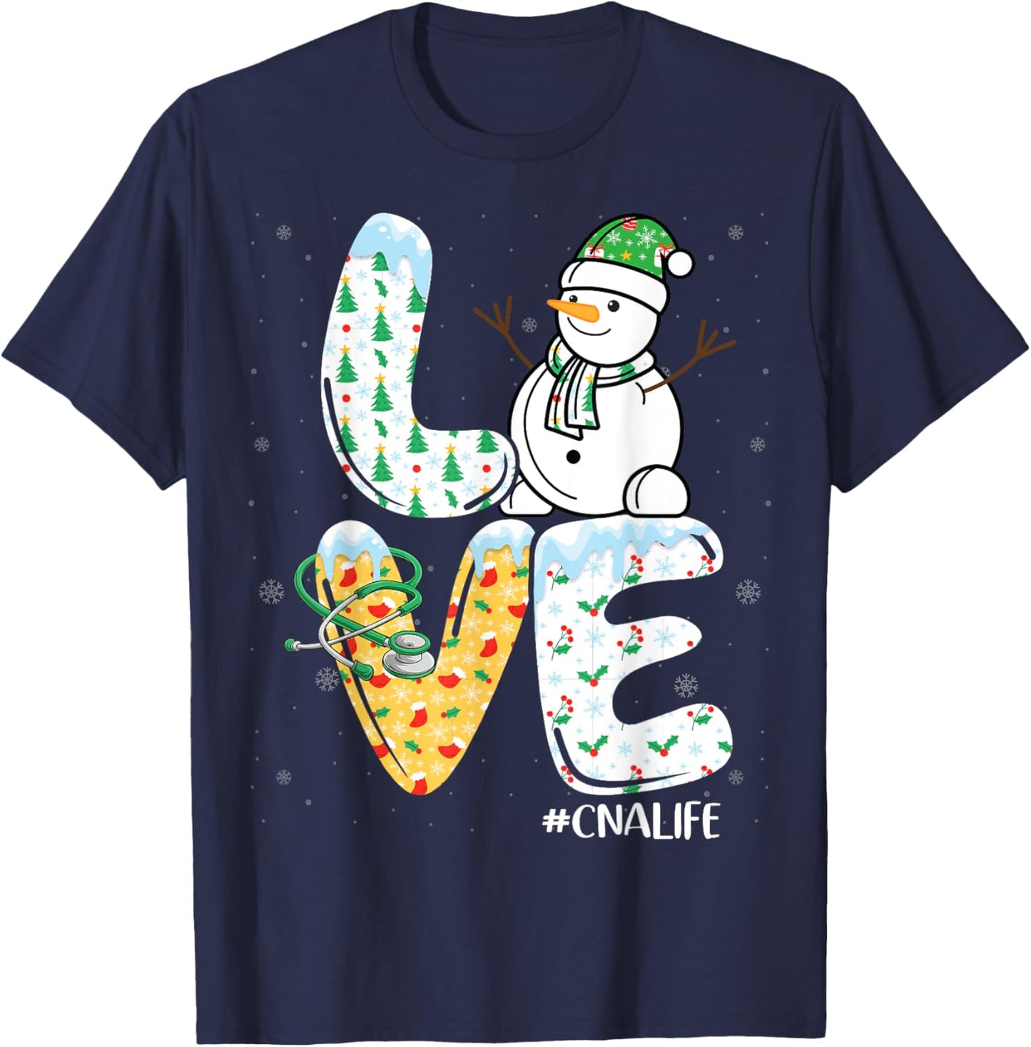 Love CNA Life Snowman Certified Nursing Assistants Christmas T-Shirt - T-Shirt | Navy