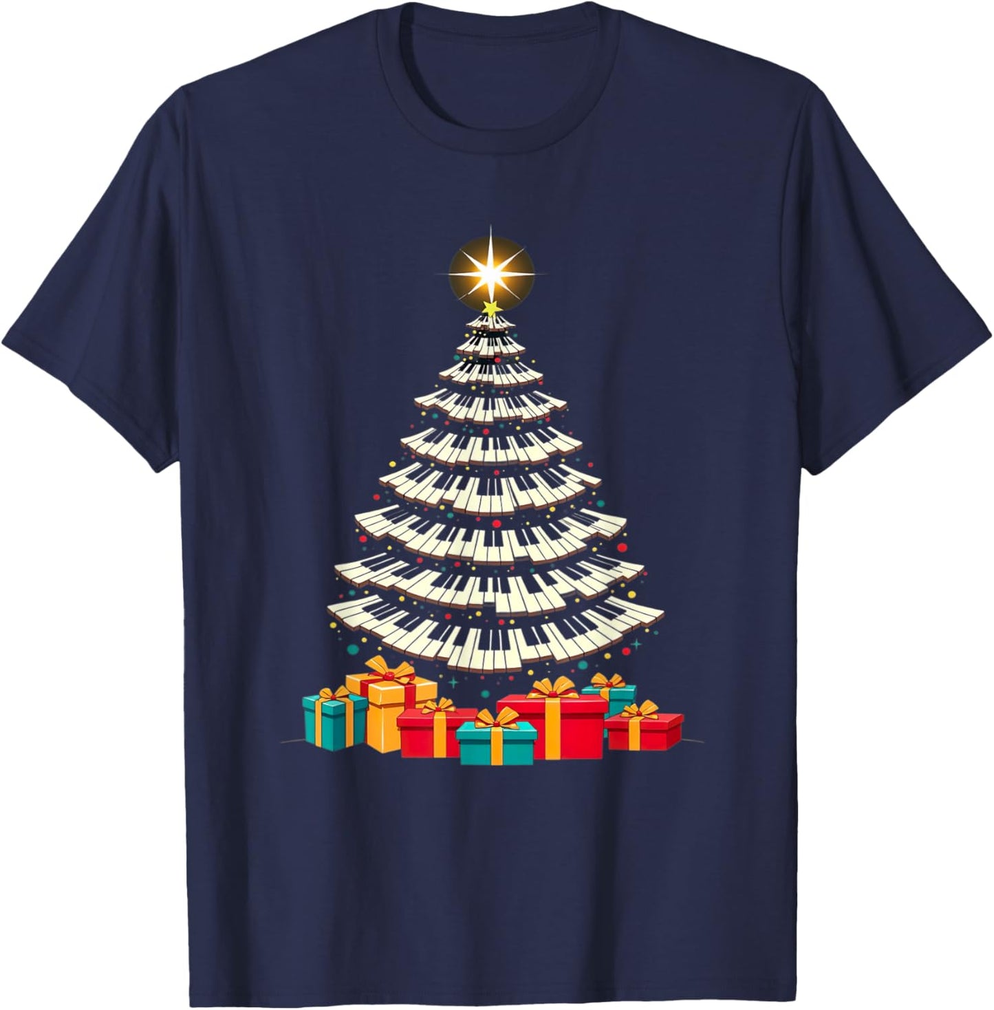 Christmas Tree Piano Keyboard Holiday Music Lover Design T-Shirt - T-Shirt | Navy