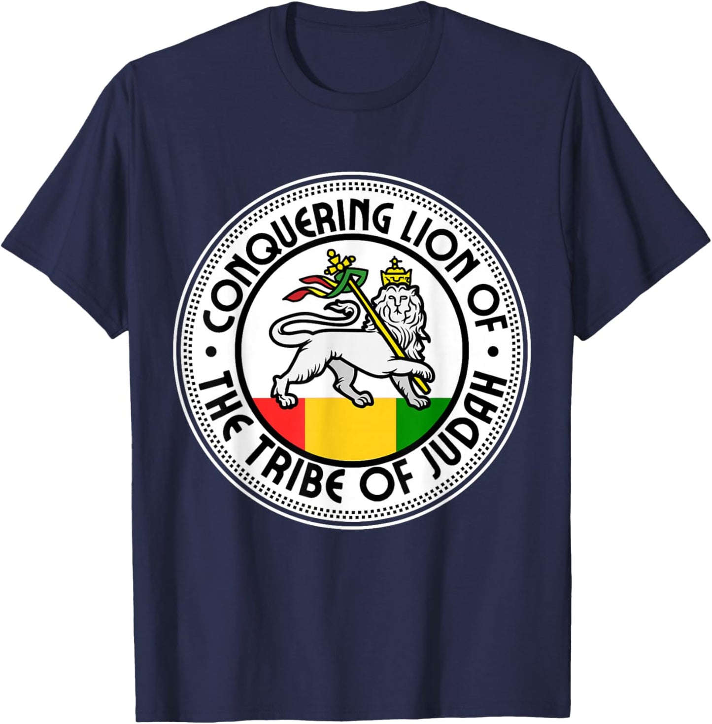 Rastafarian Conquering Lion Of The Tribe Of Judah Reggae T-Shirt - T-Shirt | Navy