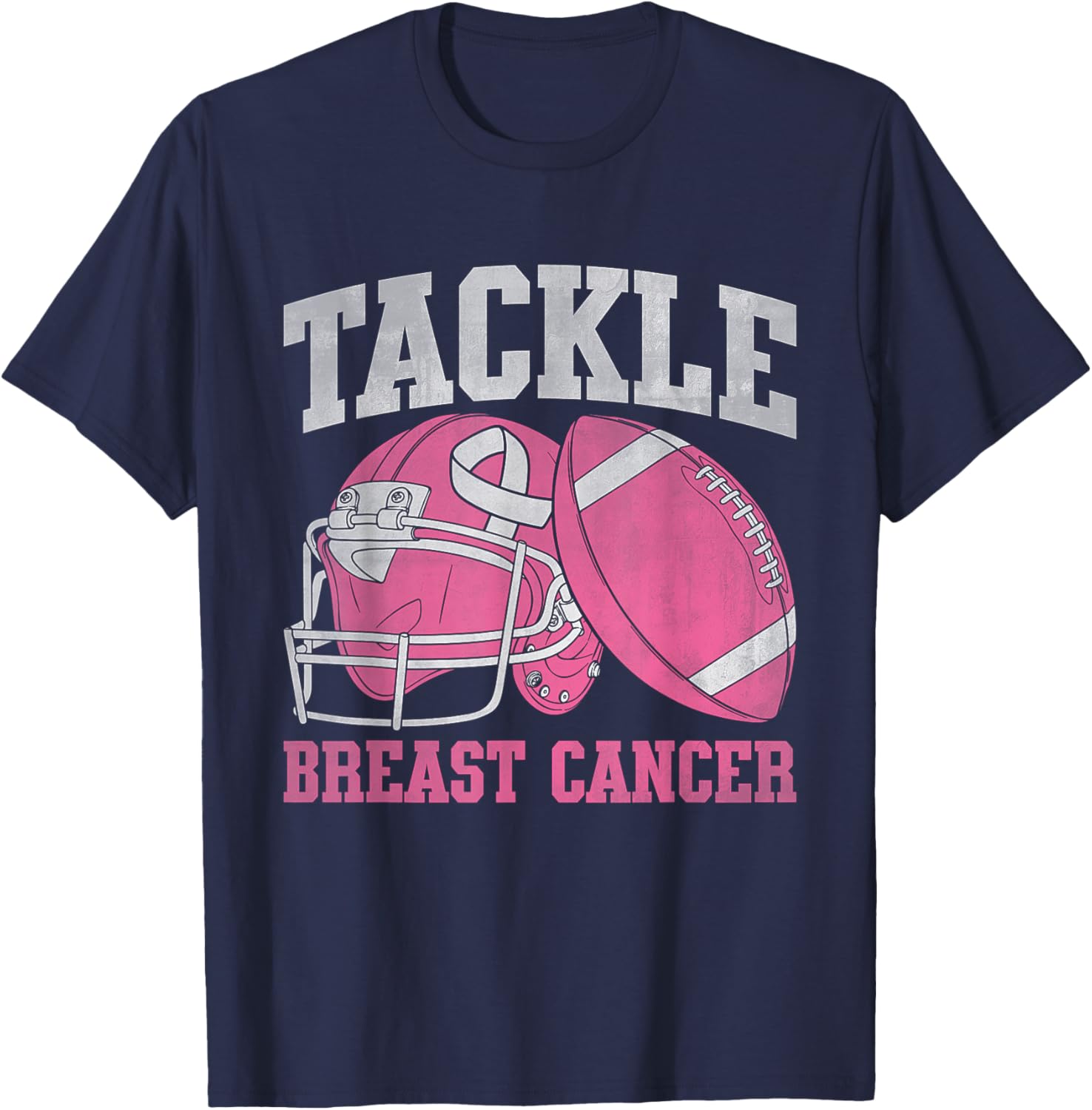 Tackle Football Breast Cancer Awareness Fighter & Survivor T-Shirt - T-Shirt | Navy