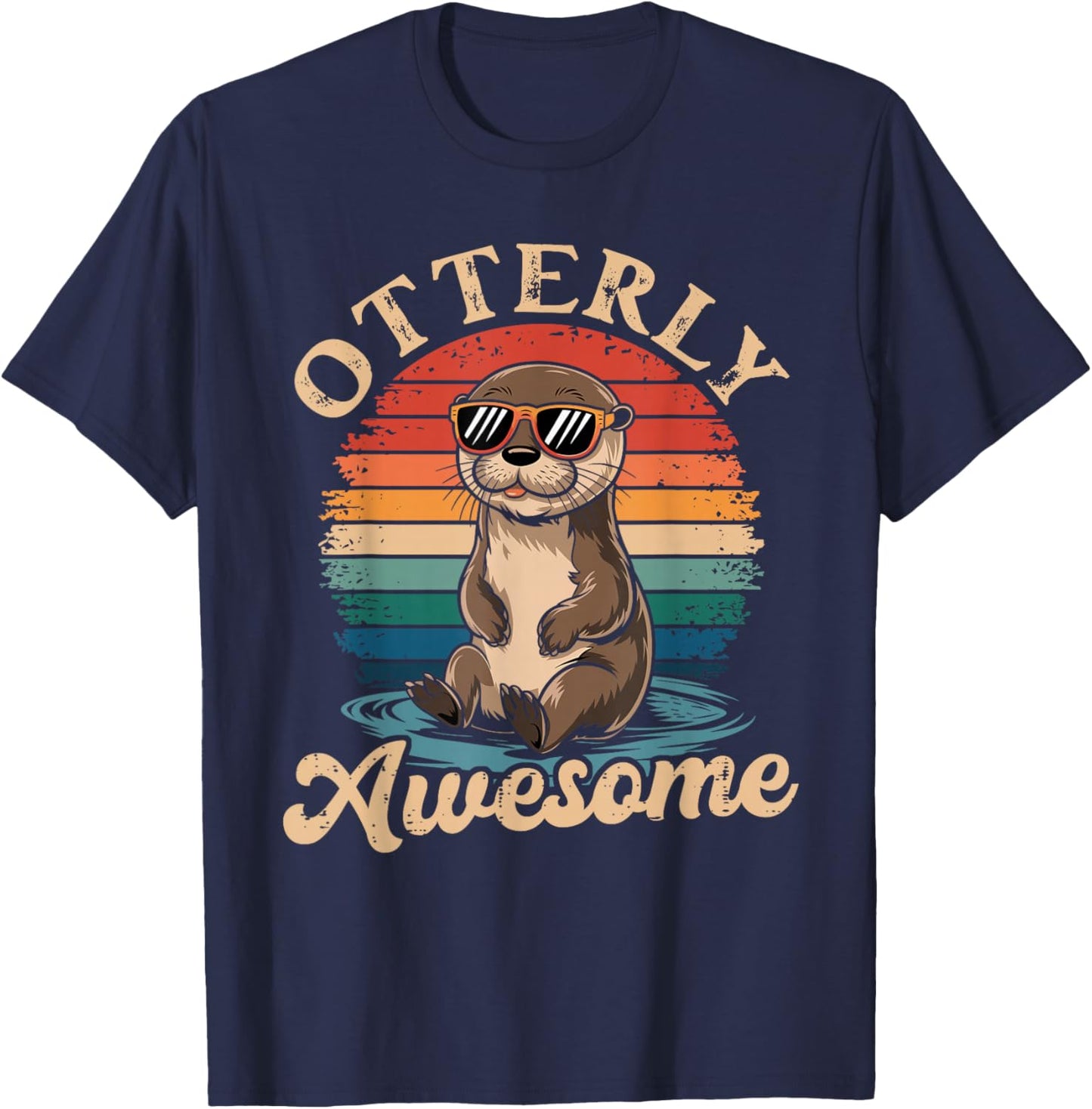 Otterly Awesome Funny Otter Sea Animal Retro T-Shirt - T-Shirt | Navy