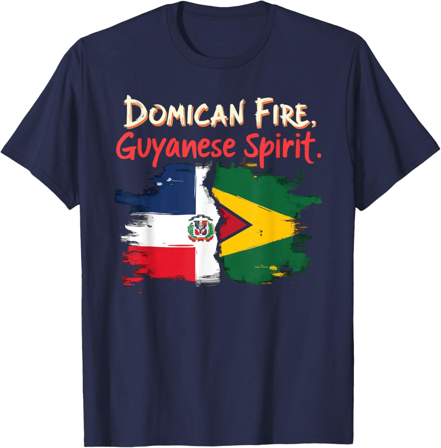 Half Dominican Half Guyanese Dominican Republic Flag Guyana T-Shirt - T-Shirt | Navy