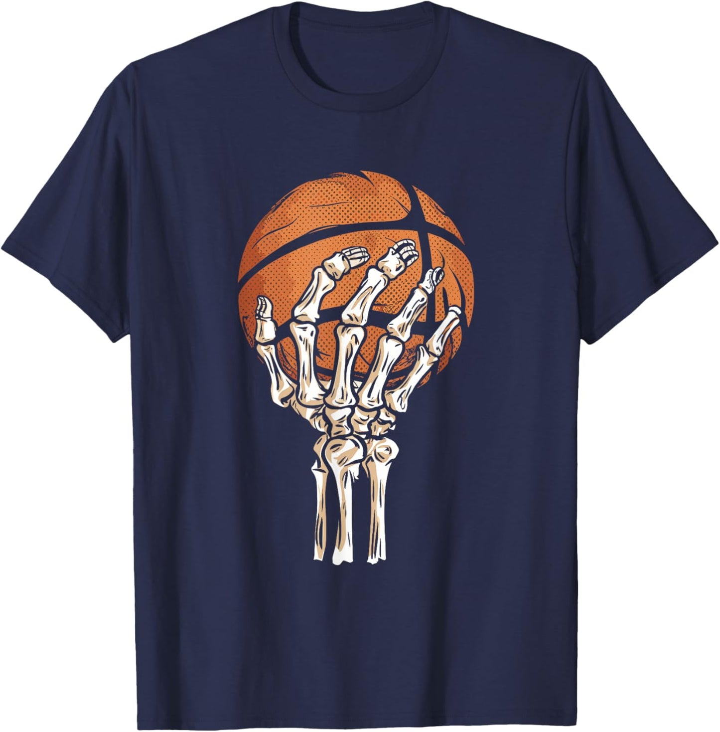 Basketball Skeleton Hand Halloween Men Boys Kids Basketball T-Shirt - T-Shirt | Navy