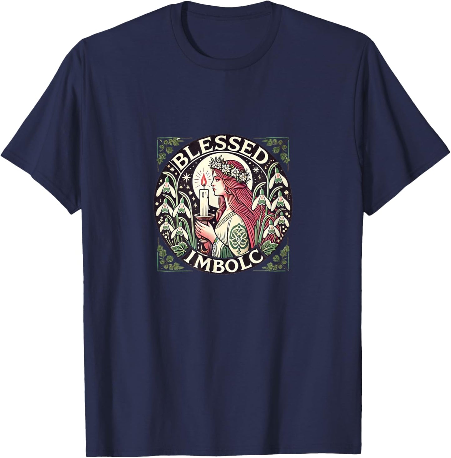 Blessed Imbolc Goddess Illustration Brigid Goddesses T-Shirt - T-Shirt | Navy